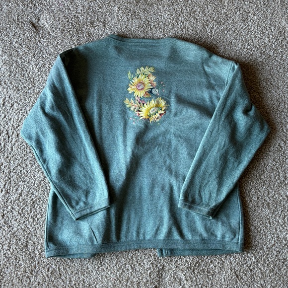 VTG 2000s Y2K‎ The Woods Fleece Lined Cardigan Sage Green Sunflower Pockets - Picture 7 of 7